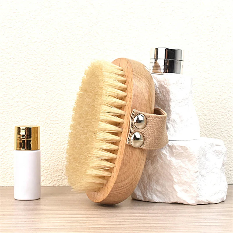 Brosse corporelle en bois SPA, poils de sanglier naturels, brosse corporelle biologique pour peau sèche, brosses de douche en bambou pour le dos mouillé, brosse de bain exfoliante