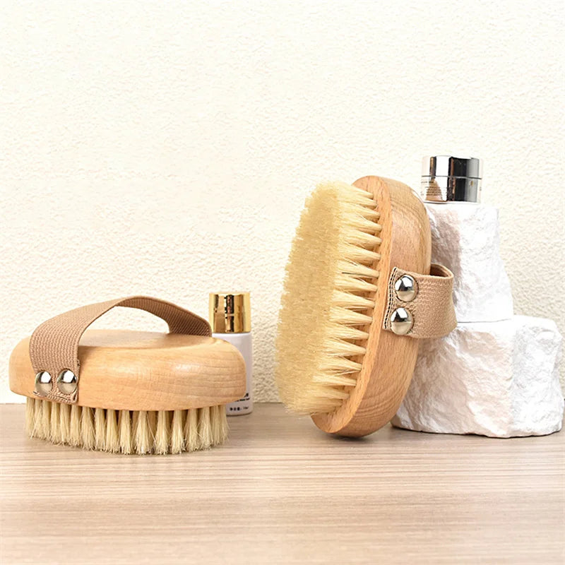 Brosse corporelle en bois SPA, poils de sanglier naturels, brosse corporelle biologique pour peau sèche, brosses de douche en bambou pour le dos mouillé, brosse de bain exfoliante